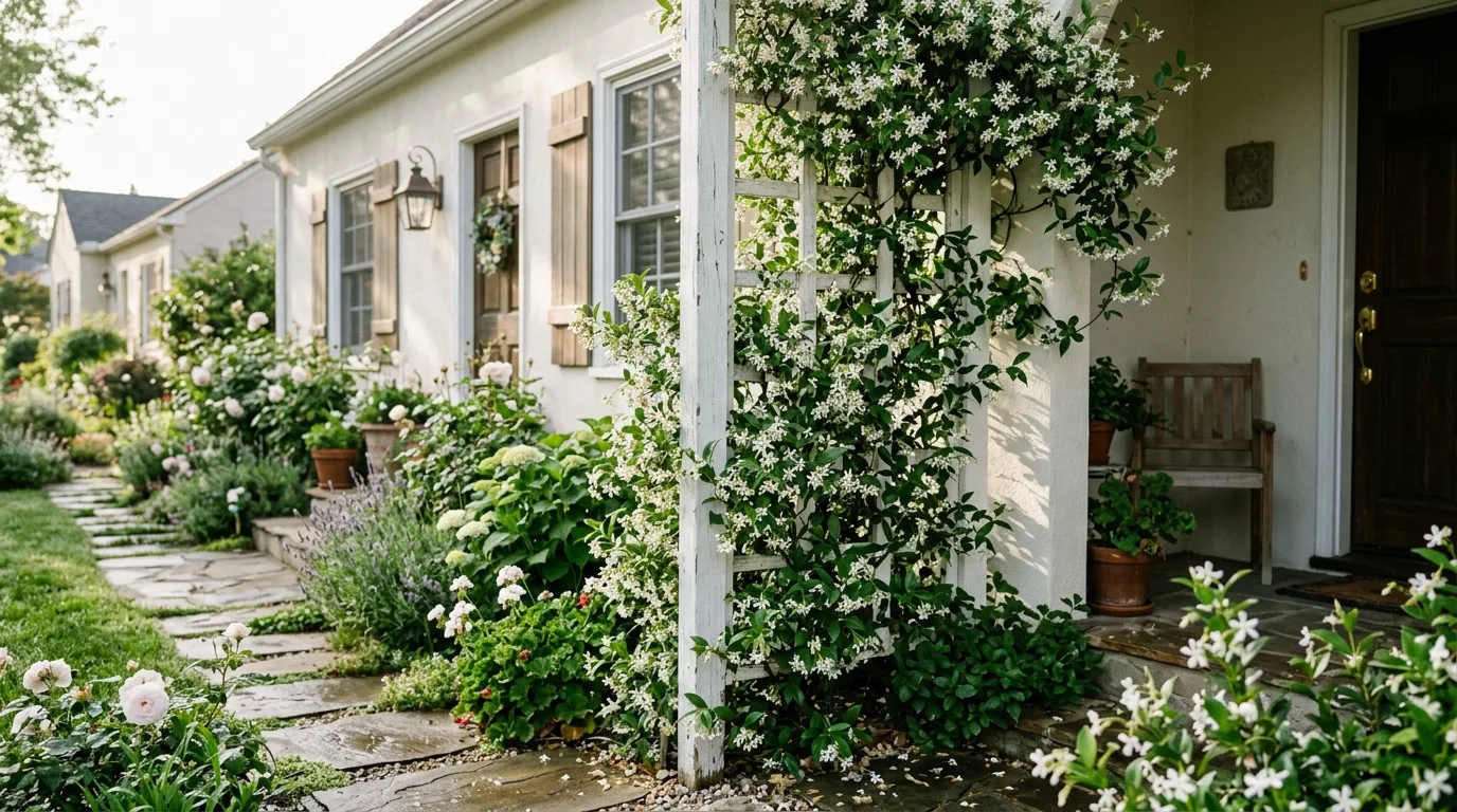 Jasmine on a White Trellis